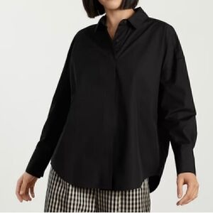 NWT Everlane The Poplin Long Sleeve Button Down Shirt Black XXS